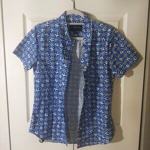 Wildfang Button-up Shirt Geometric Floral Blue and White Pattern XS
